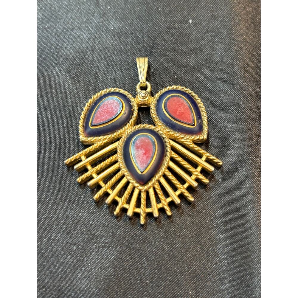 Vintage Sarah Cov Gold Tone Pendant 2.25” Enamel Modernist / pendant only